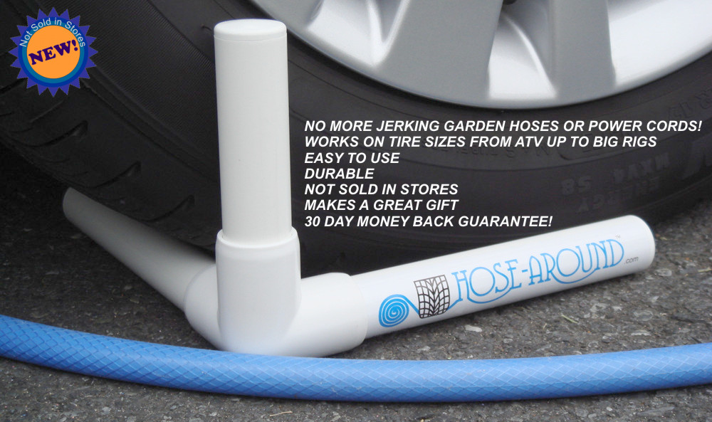 Hose-Around is a unique new product for preventing garden hoses, air hoses and power cords from getting wedged under your vehicle's tires when you are detailing or using electric lawn and garden equipment.